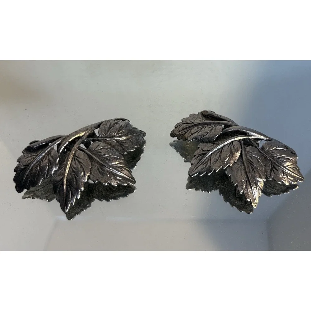 Vintage Musi Dress Shoe Clips Darkened Silver Cut Steel Leaf 3